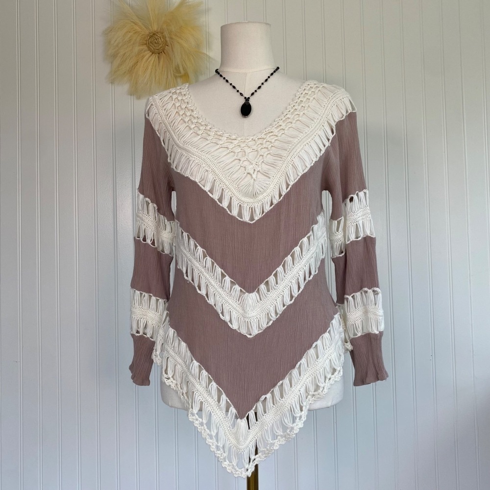 Kate Collection Womens Boho Crochet Festival Top Size S Hippie Country Cowgirl‎